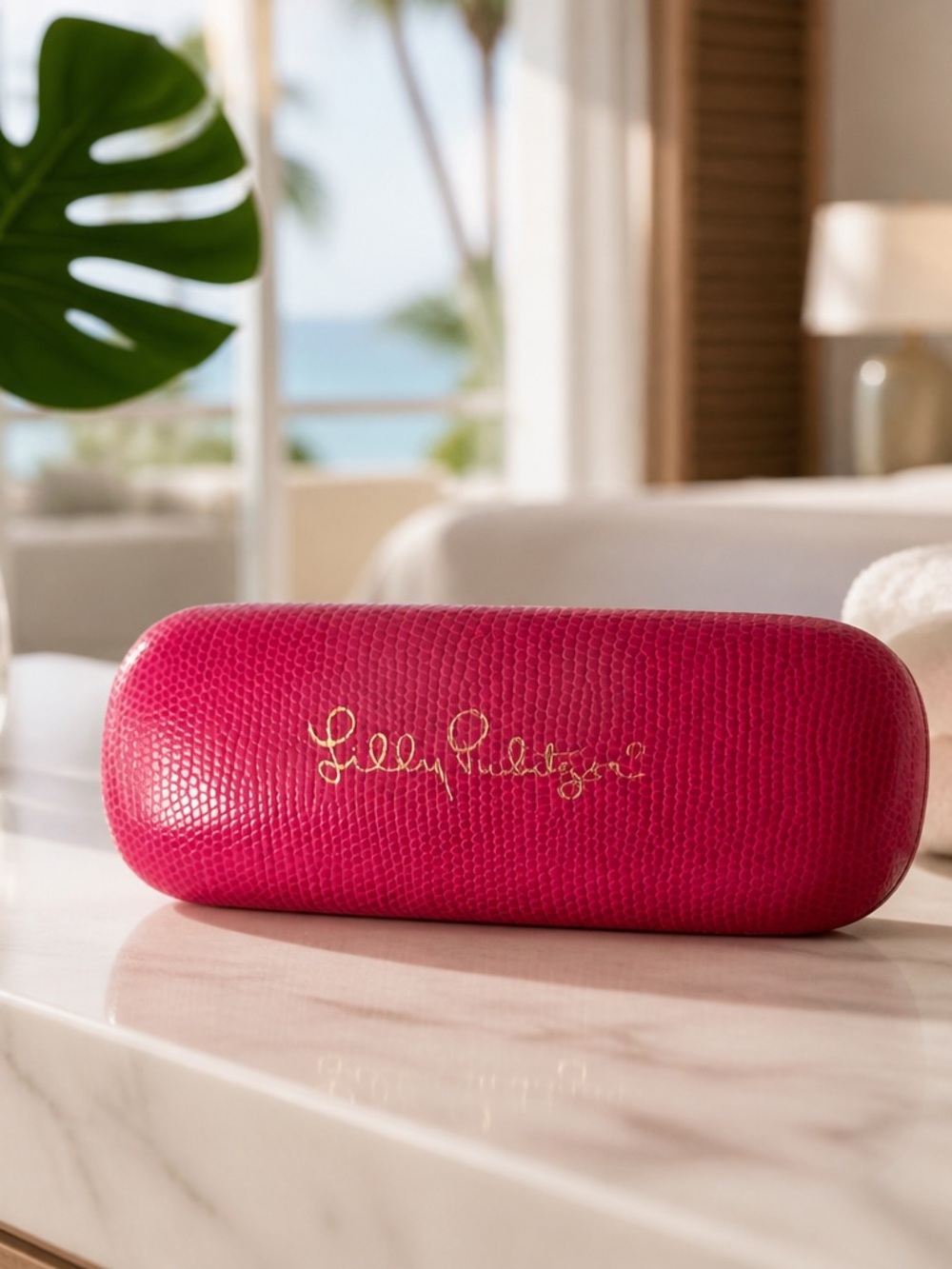 Lilly Pulitzer Fuchsia Hard Eyeglass Case with Gold Logo